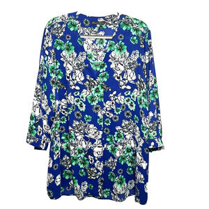 Rose & Olive Floral Popover Tunic Shirt 3/4 Sleeves Womens Plus 3x Relaxed